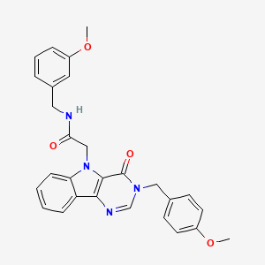 molecular formula C28H26N4O4 B3203669 N-[(3-methoxyphenyl)methyl]-2-{3-[(4-methoxyphenyl)methyl]-4-oxo-3H,4H,5H-pyrimido[5,4-b]indol-5-yl}acetamide CAS No. 1021264-26-5