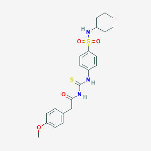 molecular formula C22H27N3O4S2 B320367 N-[[4-(cyclohexylsulfamoyl)phenyl]carbamothioyl]-2-(4-methoxyphenyl)acetamide 