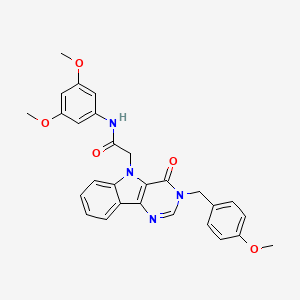 molecular formula C28H26N4O5 B3203673 N-(3,5-dimethoxyphenyl)-2-{3-[(4-methoxyphenyl)methyl]-4-oxo-3H,4H,5H-pyrimido[5,4-b]indol-5-yl}acetamide CAS No. 1021264-27-6