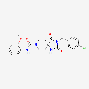 molecular formula C22H23ClN4O4 B3203679 3-[(4-chlorophenyl)methyl]-N-(2-methoxyphenyl)-2,4-dioxo-1,3,8-triazaspiro[4.5]decane-8-carboxamide CAS No. 1021264-63-0