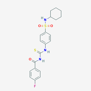 molecular formula C20H22FN3O3S2 B320377 N-[[4-(cyclohexylsulfamoyl)phenyl]carbamothioyl]-4-fluorobenzamide 