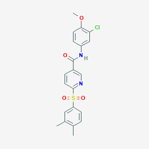 molecular formula C21H19ClN2O4S B3205021 N-(3-chloro-4-methoxyphenyl)-6-(3,4-dimethylbenzenesulfonyl)pyridine-3-carboxamide CAS No. 1040639-17-5
