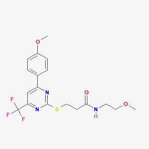 molecular formula C18H20F3N3O3S B320511 N-(2-Methoxy-ethyl)-3-[4-(4-methoxy-phenyl)-6-trifluoromethyl-pyrimidin-2-ylsulfanyl]-propionamide 
