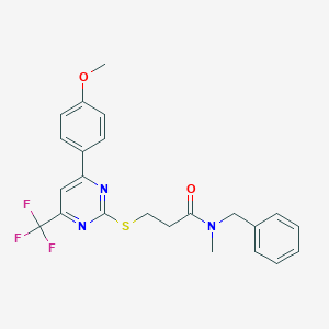 molecular formula C23H22F3N3O2S B320517 N-benzyl-3-{[4-(4-methoxyphenyl)-6-(trifluoromethyl)-2-pyrimidinyl]sulfanyl}-N-methylpropanamide 