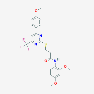molecular formula C23H22F3N3O4S B320523 N-(2,4-dimethoxyphenyl)-3-{[4-(4-methoxyphenyl)-6-(trifluoromethyl)pyrimidin-2-yl]sulfanyl}propanamide 