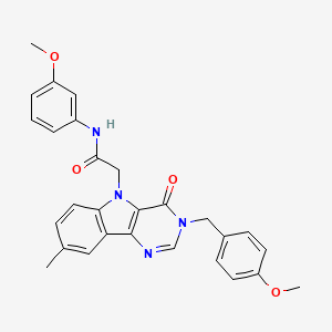 molecular formula C28H26N4O4 B3205694 N-(3-methoxyphenyl)-2-{3-[(4-methoxyphenyl)methyl]-8-methyl-4-oxo-3H,4H,5H-pyrimido[5,4-b]indol-5-yl}acetamide CAS No. 1040655-19-3