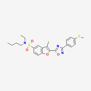 molecular formula C24H27N3O4S2 B3206083 N-butyl-N-ethyl-3-methyl-2-{3-[4-(methylsulfanyl)phenyl]-1,2,4-oxadiazol-5-yl}-1-benzofuran-5-sulfonamide CAS No. 1040663-08-8