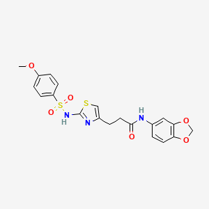 molecular formula C20H19N3O6S2 B3206422 N-(2H-1,3-benzodioxol-5-yl)-3-[2-(4-methoxybenzenesulfonamido)-1,3-thiazol-4-yl]propanamide CAS No. 1040668-70-9