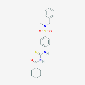 molecular formula C22H27N3O3S2 B320663 N-benzyl-4-({[(cyclohexylcarbonyl)amino]carbothioyl}amino)-N-methylbenzenesulfonamide 