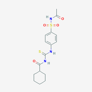 molecular formula C16H21N3O4S2 B320665 N-[[4-(acetylsulfamoyl)phenyl]carbamothioyl]cyclohexanecarboxamide 