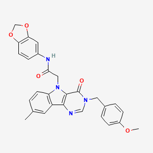 molecular formula C28H24N4O5 B3207122 N-(2H-1,3-benzodioxol-5-yl)-2-{3-[(4-methoxyphenyl)methyl]-8-methyl-4-oxo-3H,4H,5H-pyrimido[5,4-b]indol-5-yl}acetamide CAS No. 1040679-21-7