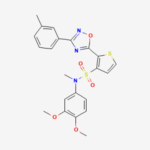 molecular formula C22H21N3O5S2 B3207211 N-(3,4-dimethoxyphenyl)-N-methyl-2-[3-(3-methylphenyl)-1,2,4-oxadiazol-5-yl]thiophene-3-sulfonamide CAS No. 1040680-23-6