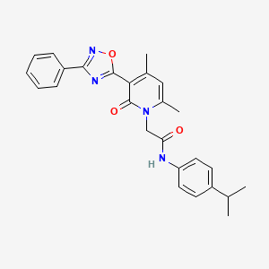molecular formula C26H26N4O3 B3207291 2-[4,6-dimethyl-2-oxo-3-(3-phenyl-1,2,4-oxadiazol-5-yl)-1,2-dihydropyridin-1-yl]-N-[4-(propan-2-yl)phenyl]acetamide CAS No. 1040682-69-6