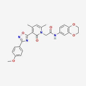 molecular formula C26H24N4O6 B3207347 N-(2,3-dihydro-1,4-benzodioxin-6-yl)-2-{3-[3-(4-methoxyphenyl)-1,2,4-oxadiazol-5-yl]-4,6-dimethyl-2-oxo-1,2-dihydropyridin-1-yl}acetamide CAS No. 1040685-44-6