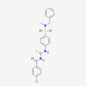 molecular formula C22H20ClN3O3S2 B320801 N-({4-[benzyl(methyl)sulfamoyl]phenyl}carbamothioyl)-4-chlorobenzamide 