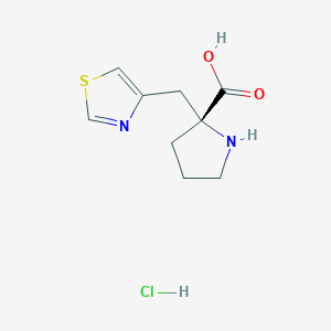 molecular formula C9H13ClN2O2S B3208250 (R)-alpha-(4-thiazolylmethyl)-proline-HCl CAS No. 1049729-00-1