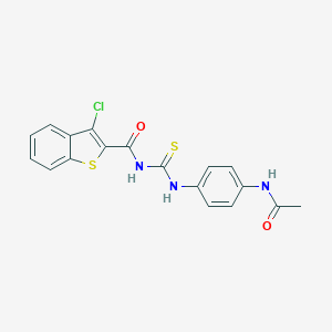 molecular formula C18H14ClN3O2S2 B320833 N-{4-[({[(3-chloro-1-benzothien-2-yl)carbonyl]amino}carbothioyl)amino]phenyl}acetamide 