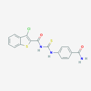 molecular formula C17H12ClN3O2S2 B320835 N-[(4-carbamoylphenyl)carbamothioyl]-3-chloro-1-benzothiophene-2-carboxamide 