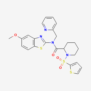 molecular formula C24H24N4O4S3 B3208378 N-(5-methoxy-1,3-benzothiazol-2-yl)-N-[(pyridin-2-yl)methyl]-1-(thiophene-2-sulfonyl)piperidine-2-carboxamide CAS No. 1049849-13-9