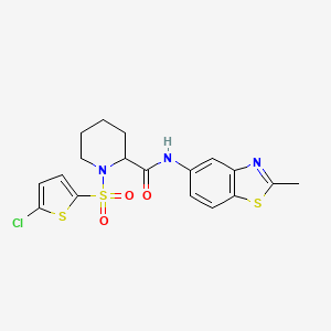 molecular formula C18H18ClN3O3S3 B3208384 1-[(5-chlorothiophen-2-yl)sulfonyl]-N-(2-methyl-1,3-benzothiazol-5-yl)piperidine-2-carboxamide CAS No. 1049862-06-7