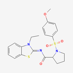 molecular formula C21H23N3O4S2 B3208433 N-[(2E)-3-ethyl-2,3-dihydro-1,3-benzothiazol-2-ylidene]-1-(4-methoxybenzenesulfonyl)pyrrolidine-2-carboxamide CAS No. 1049969-88-1