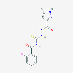 molecular formula C13H12IN5O2S B320905 N-({[(2-IODOPHENYL)FORMAMIDO]METHANETHIOYL}AMINO)-5-METHYL-2H-PYRAZOLE-3-CARBOXAMIDE 