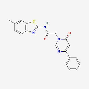molecular formula C20H16N4O2S B3209162 N-(6-methyl-1,3-benzothiazol-2-yl)-2-(6-oxo-4-phenyl-1,6-dihydropyrimidin-1-yl)acetamide CAS No. 1058226-39-3