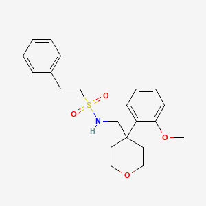 molecular formula C21H27NO4S B3211557 N-{[4-(2-methoxyphenyl)oxan-4-yl]methyl}-2-phenylethane-1-sulfonamide CAS No. 1091075-96-5