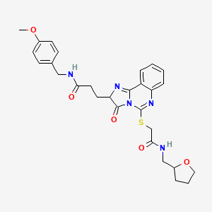 molecular formula C28H31N5O5S B3212043 N-[(4-methoxyphenyl)methyl]-3-{3-oxo-5-[({[(oxolan-2-yl)methyl]carbamoyl}methyl)sulfanyl]-2H,3H-imidazo[1,2-c]quinazolin-2-yl}propanamide CAS No. 1095325-04-4