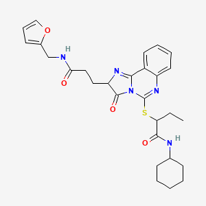 molecular formula C28H33N5O4S B3212076 N-cyclohexyl-2-{[2-(2-{[(furan-2-yl)methyl]carbamoyl}ethyl)-3-oxo-2H,3H-imidazo[1,2-c]quinazolin-5-yl]sulfanyl}butanamide CAS No. 1095326-60-5