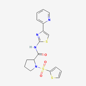 molecular formula C17H16N4O3S3 B3212189 N-[4-(pyridin-2-yl)-1,3-thiazol-2-yl]-1-(thiophene-2-sulfonyl)pyrrolidine-2-carboxamide CAS No. 1097638-46-4