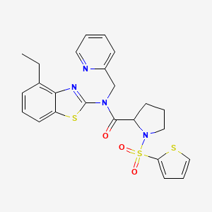 molecular formula C24H24N4O3S3 B3212426 N-(4-ethyl-1,3-benzothiazol-2-yl)-N-[(pyridin-2-yl)methyl]-1-(thiophene-2-sulfonyl)pyrrolidine-2-carboxamide CAS No. 1101177-29-0