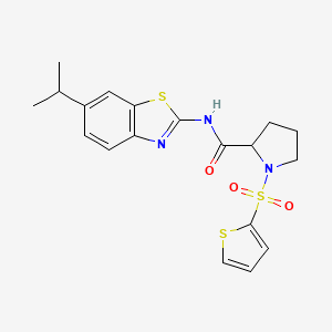 molecular formula C19H21N3O3S3 B3212492 N-[6-(propan-2-yl)-1,3-benzothiazol-2-yl]-1-(thiophene-2-sulfonyl)pyrrolidine-2-carboxamide CAS No. 1101877-47-7