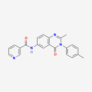 molecular formula C22H18N4O2 B3212812 N-(2-methyl-4-oxo-3-(p-tolyl)-3,4-dihydroquinazolin-6-yl)nicotinamide CAS No. 1105236-40-5