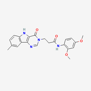 molecular formula C22H22N4O4 B3212824 N-(2,4-dimethoxyphenyl)-3-{8-methyl-4-oxo-3H,4H,5H-pyrimido[5,4-b]indol-3-yl}propanamide CAS No. 1105246-77-2
