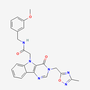 molecular formula C24H22N6O4 B3213139 N-[(3-methoxyphenyl)methyl]-2-{3-[(3-methyl-1,2,4-oxadiazol-5-yl)methyl]-4-oxo-3H,4H,5H-pyrimido[5,4-b]indol-5-yl}acetamide CAS No. 1112010-43-1