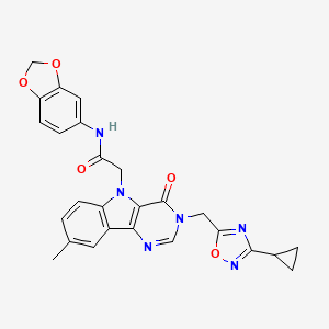 molecular formula C26H22N6O5 B3213148 N-(2H-1,3-benzodioxol-5-yl)-2-{3-[(3-cyclopropyl-1,2,4-oxadiazol-5-yl)methyl]-8-methyl-4-oxo-3H,4H,5H-pyrimido[5,4-b]indol-5-yl}acetamide CAS No. 1112027-45-8