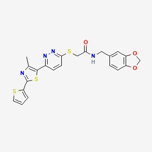molecular formula C22H18N4O3S3 B3213298 N-[(2H-1,3-benzodioxol-5-yl)methyl]-2-({6-[4-methyl-2-(thiophen-2-yl)-1,3-thiazol-5-yl]pyridazin-3-yl}sulfanyl)acetamide CAS No. 1115356-70-1