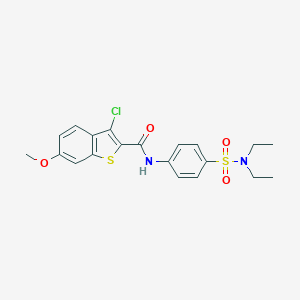 molecular formula C20H21ClN2O4S2 B321358 3-chloro-N-[4-(diethylsulfamoyl)phenyl]-6-methoxy-1-benzothiophene-2-carboxamide 
