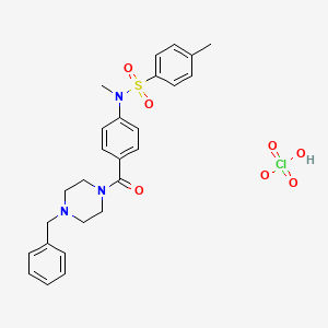 molecular formula C26H30ClN3O7S B3214128 N-[4-(4-benzylpiperazine-1-carbonyl)phenyl]-N,4-dimethylbenzene-1-sulfonamide; perchloric acid CAS No. 1135018-50-6