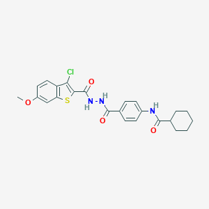 molecular formula C24H24ClN3O4S B321468 N-[4-({2-[(3-chloro-6-methoxy-1-benzothien-2-yl)carbonyl]hydrazino}carbonyl)phenyl]cyclohexanecarboxamide 