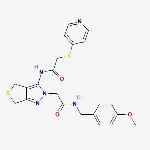 molecular formula C22H23N5O3S2 B3216534 N-(4-methoxybenzyl)-2-(3-(2-(pyridin-4-ylthio)acetamido)-4,6-dihydro-2H-thieno[3,4-c]pyrazol-2-yl)acetamide CAS No. 1172018-53-9