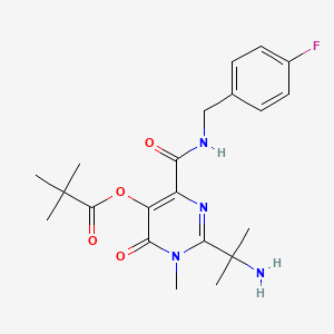 molecular formula C21H27FN4O4 B3216580 Propanoic acid, 2,2-dimethyl-, 2-(1-amino-1-methylethyl)-4-[[[(4-fluorophenyl)methyl]amino]carbonyl]-1,6-dihydro-1-methyl-6-oxo-5-pyrimidinyl ester CAS No. 1172131-64-4