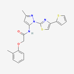 molecular formula C20H18N4O2S2 B3216622 N-(3-methyl-1-(4-(thiophen-2-yl)thiazol-2-yl)-1H-pyrazol-5-yl)-2-(o-tolyloxy)acetamide CAS No. 1172267-97-8