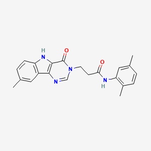 molecular formula C22H22N4O2 B3218392 N-(2,5-dimethylphenyl)-3-{8-methyl-4-oxo-3H,4H,5H-pyrimido[5,4-b]indol-3-yl}propanamide CAS No. 1189699-11-3