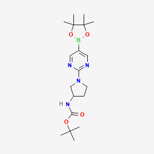 molecular formula C19H31BN4O4 B3220794 Carbamic acid, N-[1-[5-(4,4,5,5-tetramethyl-1,3,2-dioxaborolan-2-yl)-2-pyrimidinyl]-3-pyrrolidinyl]-, 1,1-dimethylethyl ester CAS No. 1202805-34-2