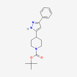 molecular formula C19H25N3O2 B3221160 tert-butyl 4-(3-phenyl-1H-pyrazol-5-yl)piperidine-1-carboxylate CAS No. 1205637-26-8