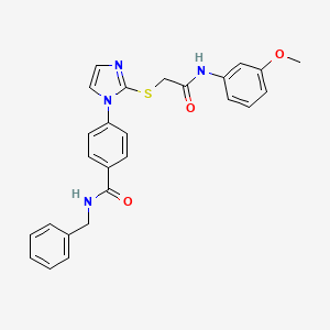 molecular formula C26H24N4O3S B3221610 N-benzyl-4-[2-({[(3-methoxyphenyl)carbamoyl]methyl}sulfanyl)-1H-imidazol-1-yl]benzamide CAS No. 1207039-80-2