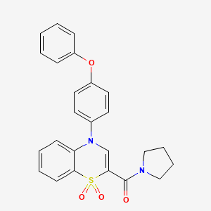 molecular formula C25H22N2O4S B3221671 (1,1-dioxido-4-(4-phenoxyphenyl)-4H-benzo[b][1,4]thiazin-2-yl)(pyrrolidin-1-yl)methanone CAS No. 1207050-83-6