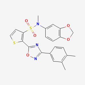 molecular formula C22H19N3O5S2 B3221681 N-(2H-1,3-BENZODIOXOL-5-YL)-2-[3-(3,4-DIMETHYLPHENYL)-1,2,4-OXADIAZOL-5-YL]-N-METHYLTHIOPHENE-3-SULFONAMIDE CAS No. 1207055-44-4